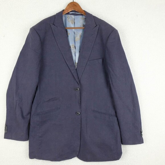 William Hunt Blazer Mens 44R Blue Linen Two Button Vented Casual Lightweight - Picture 1 of 13